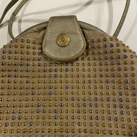 Vintage 70’s ziggy stardust gold silver beaded baguette crossbody leather ✨ - Picture 3 of 11